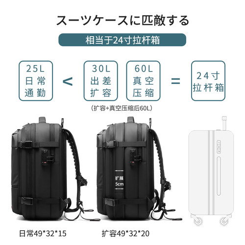 陆鸥旅行双肩揹包 支持背部缓冲棉大容量男款电脑包 49x32x20CM商