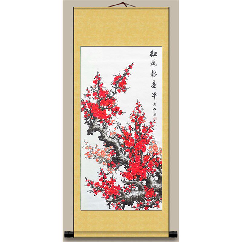 国画中堂画喜上眉梢梅花字画岁寒三友卷轴客厅挂画书画装饰画装裱