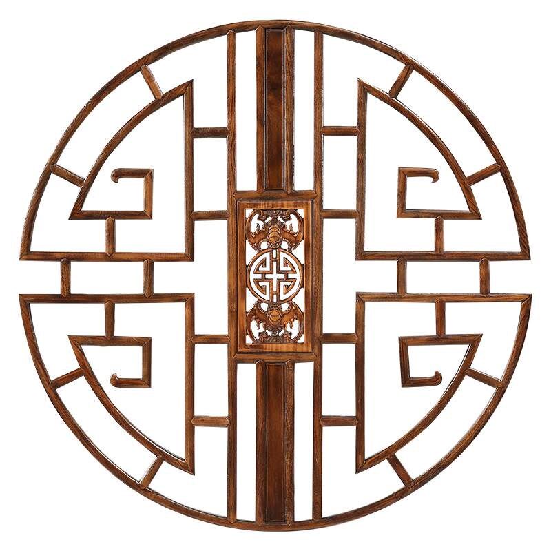 东阳木雕壁挂件中式实木花格客厅玄关走廊镂空圆形装饰画木头壁画