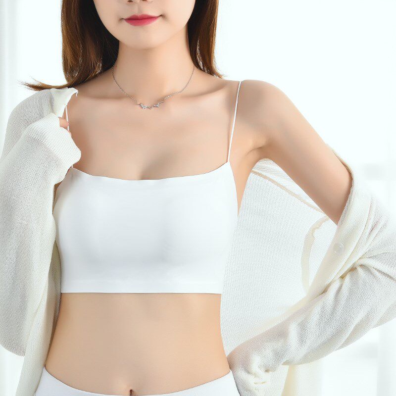 无痕冰丝吊带抹胸女白色带胸垫美背细带文胸防走光背心裹胸内衣夏