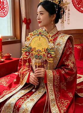 时光纪双面金丝新娘结婚团扇手工diy材料重工高端喜扇秀禾成品扇