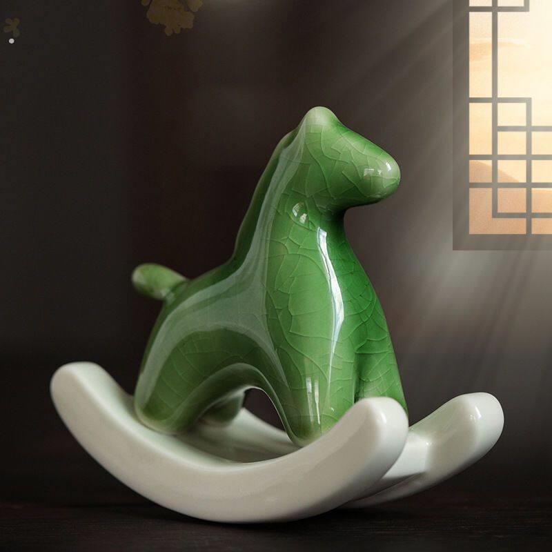 桌子上的摆件创意陶瓷摇摇马趣味茶宠小摆件茶空间茶室茶桌面装饰