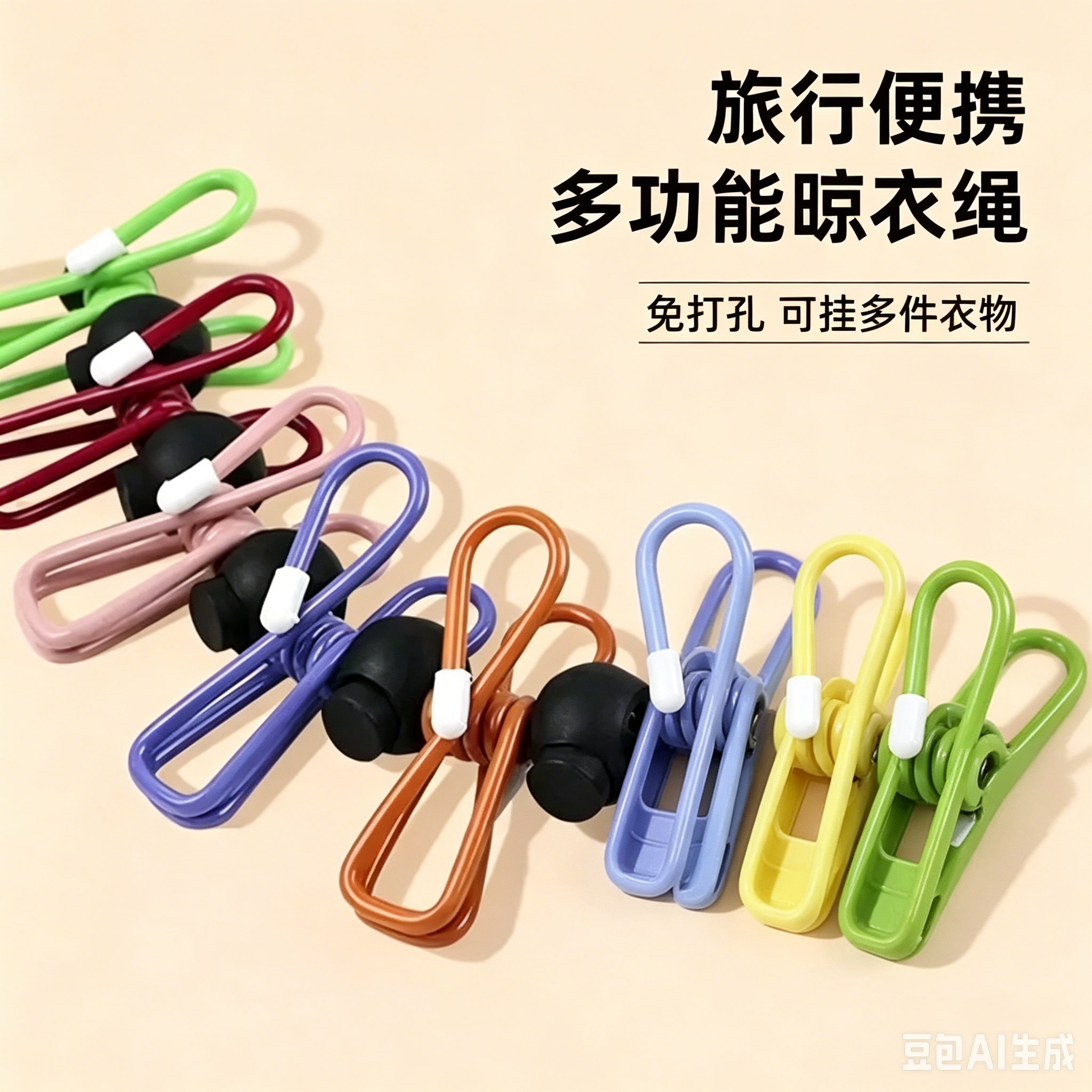 便携式12夹子家用可折叠晾衣绳旅游晾衣夹衣服挂钩夹清洁个护jd