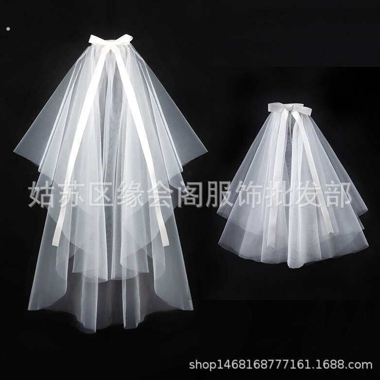 头纱女白色新娘主婚纱求婚领证登记拍照道具法式饰品发饰轻小女童