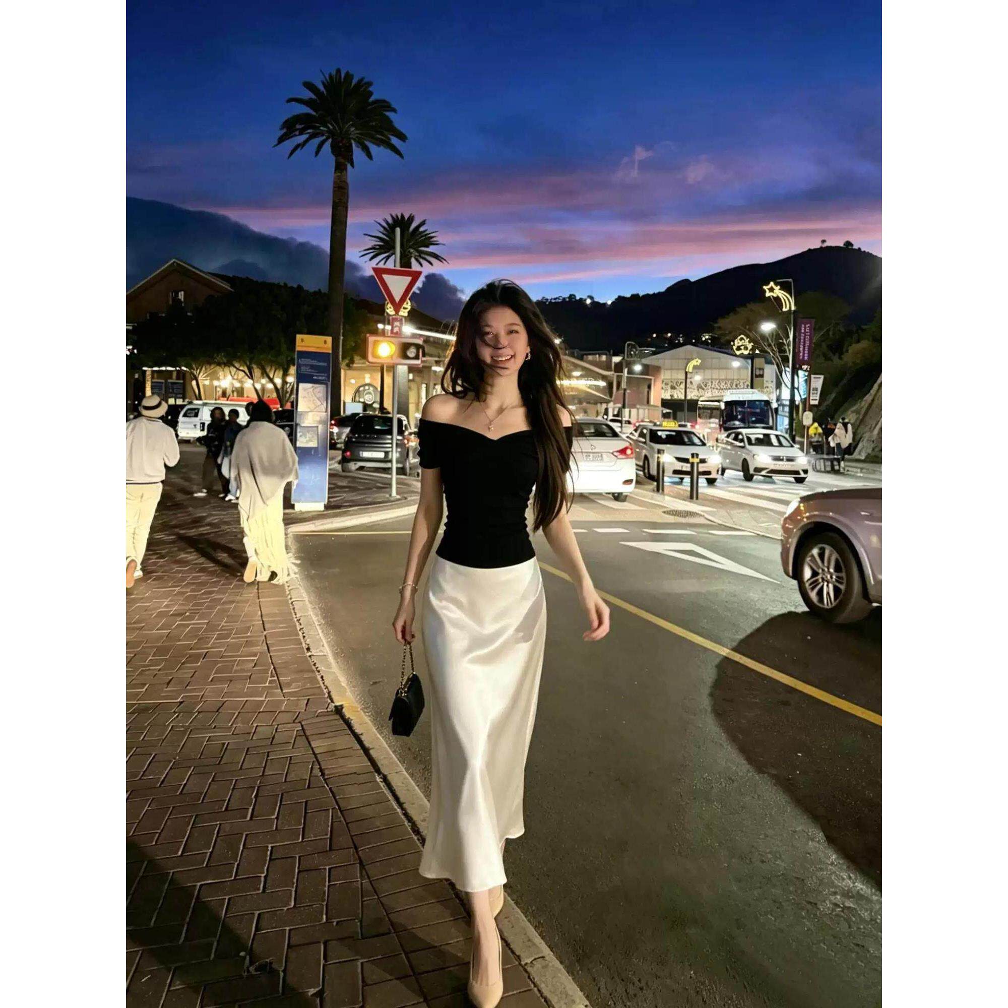 醋酸缎面半身裙子漂亮套装夏季裙御姐轻熟穿搭包臀鱼尾长裙一整套