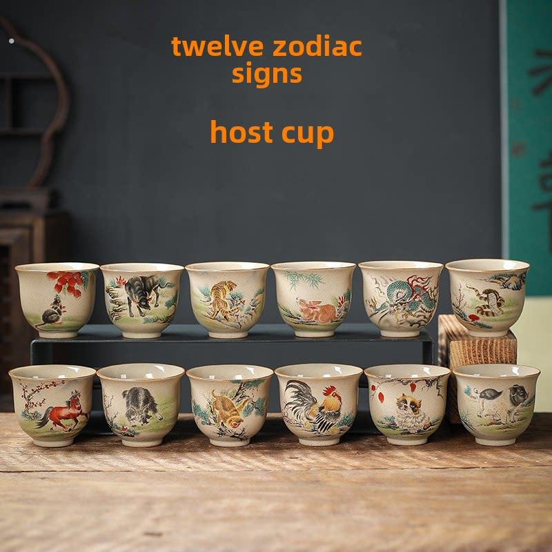 十二生肖杯,茶杯,陶瓷大师杯,单杯,覆古石器茶杯,男士茶杯,