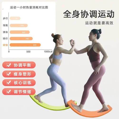 普拉提彩虹板平衡板大人核心训练瑜伽健身聪明翘翘板原木运动器材