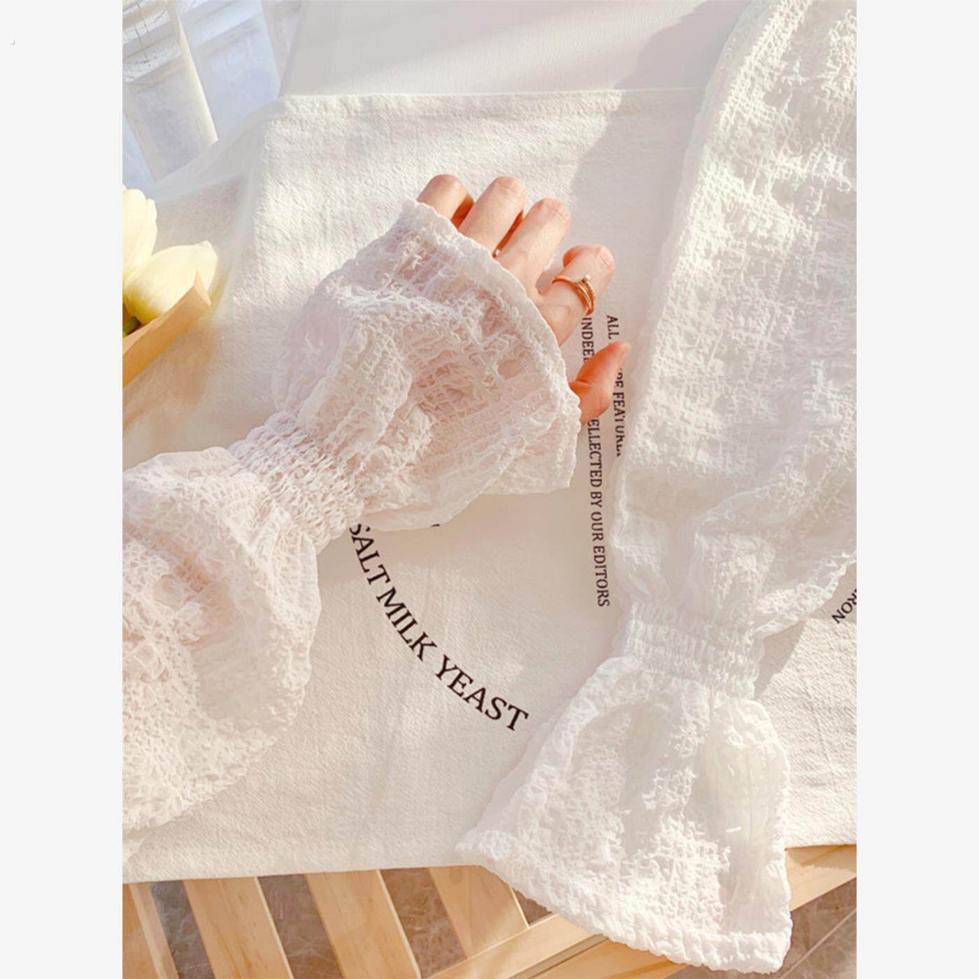 可爱少女韩版宽松泡泡袖纯色防晒袖套女夏季防紫外线冰丝手袖护臂