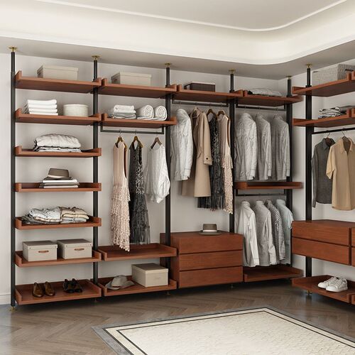 开放式衣柜金属衣帽间架子组装顶天立地置衣架家用落地立柱挂衣架