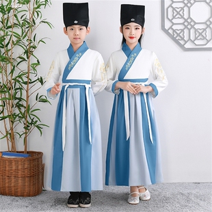 幼儿童古装男童汉服女童古代书童宋朝古诗词朗诵千字文表演出服装