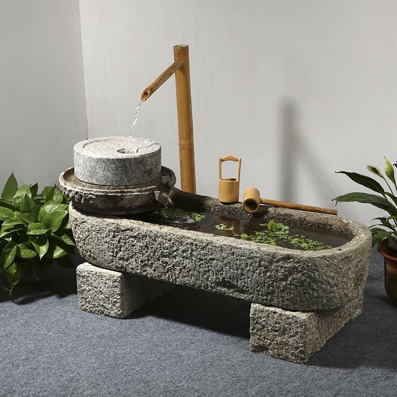 老石槽鱼缸养鱼循环加湿润招财石磨流水摆件石头石盆阳台种花造景