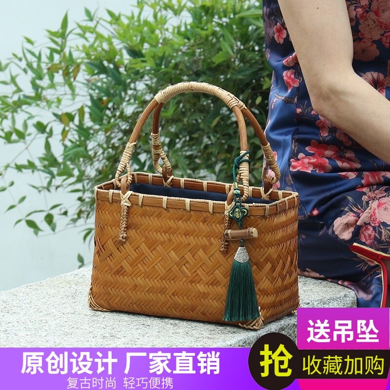 复古竹编包 日式包 茶具包 文艺包 手提收纳包 手工艺竹编茶包