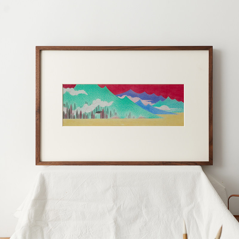 李旭 山水 新中式装饰画水墨彩色山峰原木风日式书房客厅卧室挂画