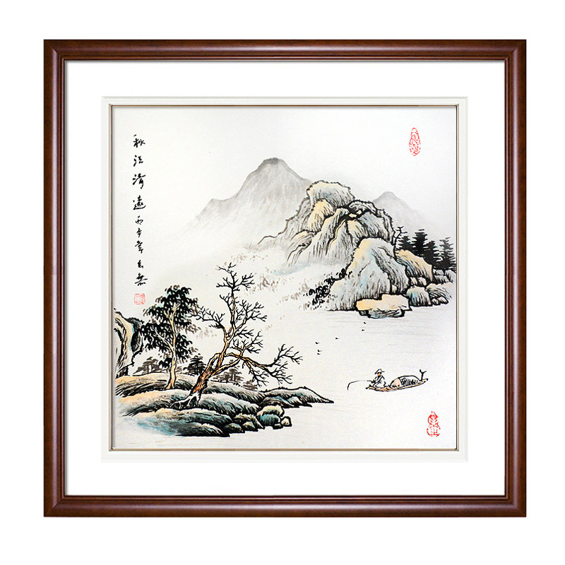 纯手绘斗方山水国画中式餐厅墙面装饰挂画水墨字画沙发背景墙壁画
