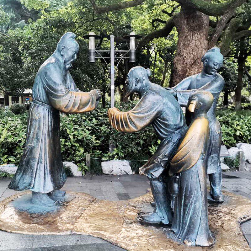 古代礼仪文化主题雕塑玻璃钢拱手礼行礼人物摆件步行商业街景观