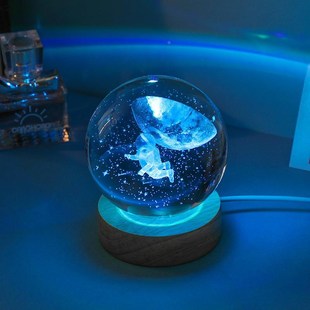 3d内雕水晶球七彩发光底座玻璃球家居装饰摆件小夜灯新年礼品