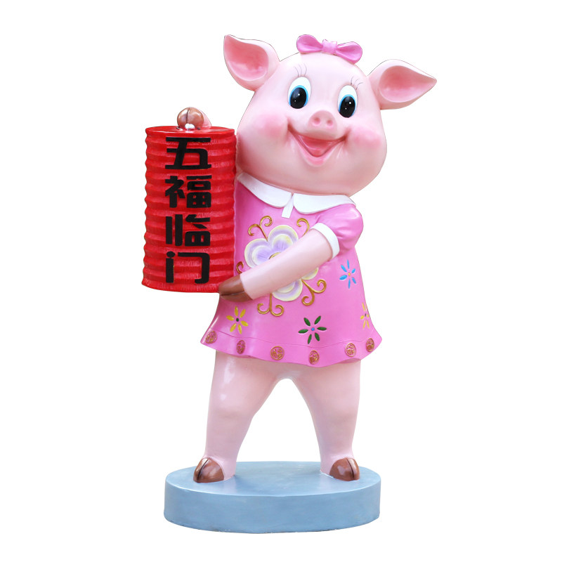 猪年卡通小猪玻璃钢摆件园林景观户外装饰商场广场幼儿园美陈雕塑