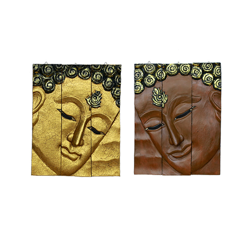 泰国实木佛像壁饰浮雕墙饰佛祖挂板金箔佛脸装饰画墙面软装画立体