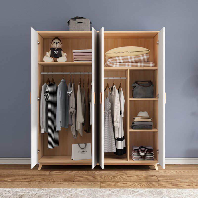 全实木衣柜子双开门储物柜卧室小户型原木儿童收纳柜松木衣橱家用