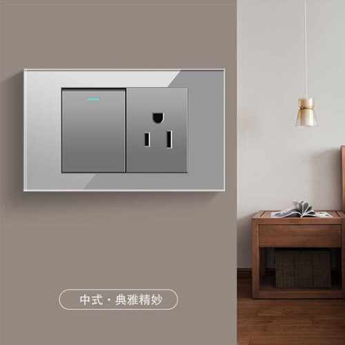 美国美式插座15A黑色玻璃开关电源110v家用美标六孔带usb面板