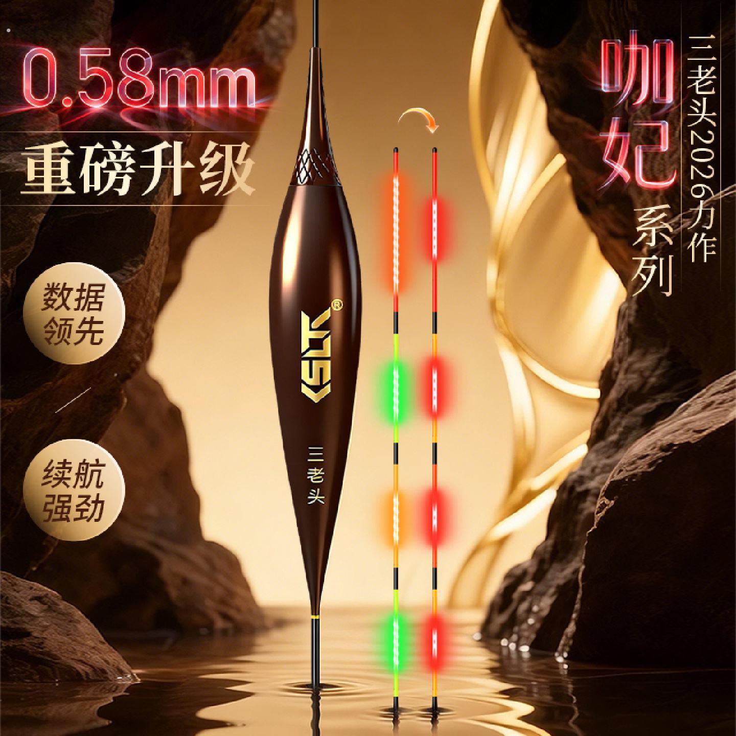 三老头咖妃0.58极细咬钩变色电子夜光漂日夜两用高灵敏浮漂