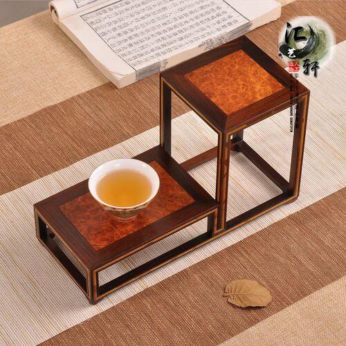 红酸枝明式高低博古架茶收纳架盆景兰花展示架茶器微型盆景木托架