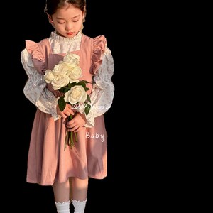 韩国版2024春季女童宝宝洋气碎花长袖衬衫儿童甜美公主背带连衣裙