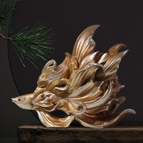 新中式高端高档艺术感客厅办公室办公桌面装饰品玄关年年有鱼摆件