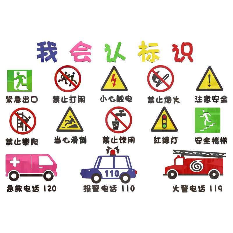 幼儿园安全标志墙贴画立体环创主题墙面装饰教室大厅走廊环境布置