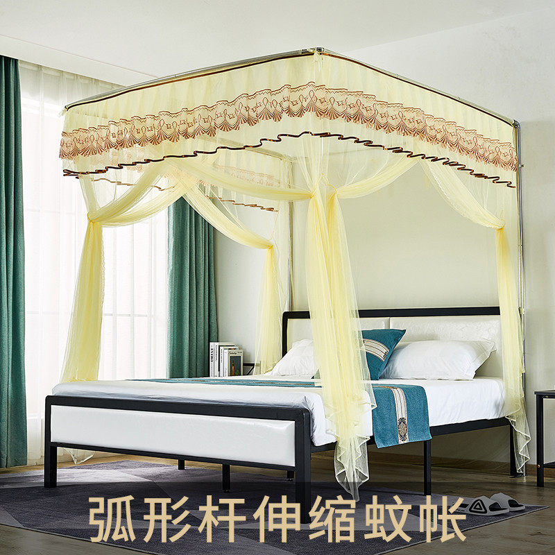 可伸缩蚊帐2022新款家用床帘加厚不锈钢落地支架杆一体式加粗架子