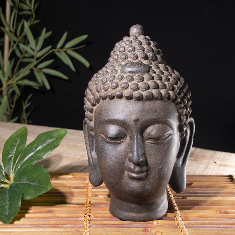 仿青石中国禅意摆件复古底座书房茶室茶宠中号佛头