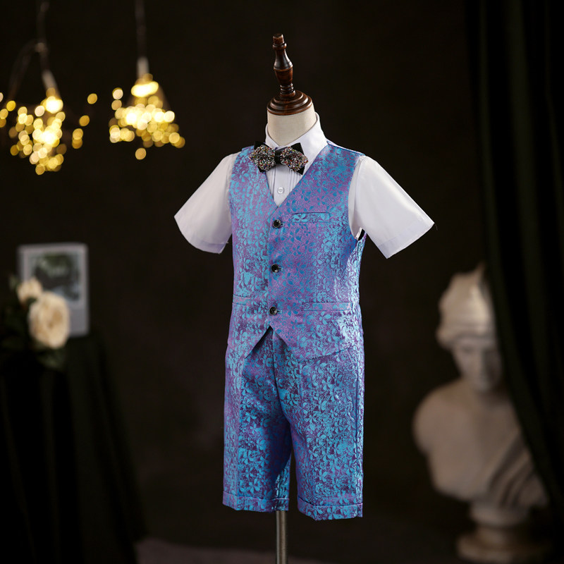 男童礼服夏季短袖套装高端男孩生日礼服主持人钢琴走秀表演服六一