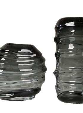 玻璃花瓶轻奢特厚黑色艺术品摆件客厅样板房售楼处酒店花器装饰品