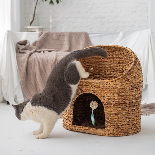 猫窝四季通用水葫芦编织双层猫房子猫屋夏季凉窝半封闭可拆洗帐篷