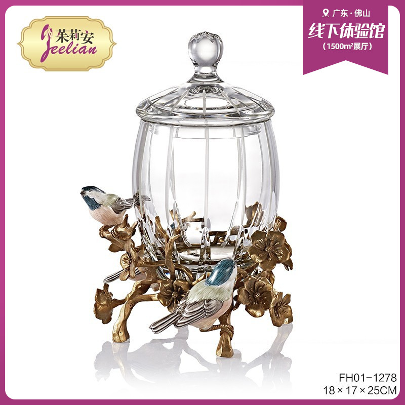 茱莉安水晶饰品糖果盒法式复古陶瓷小鸟花朵质感品味罐子装饰盖盒