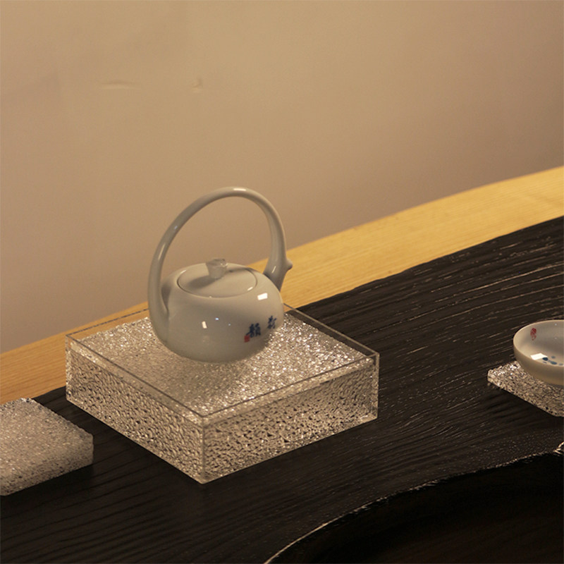 亚克力方形小茶盘复古冰裂壶承蓄水干泡台壶托垫茶壶功夫茶具配件