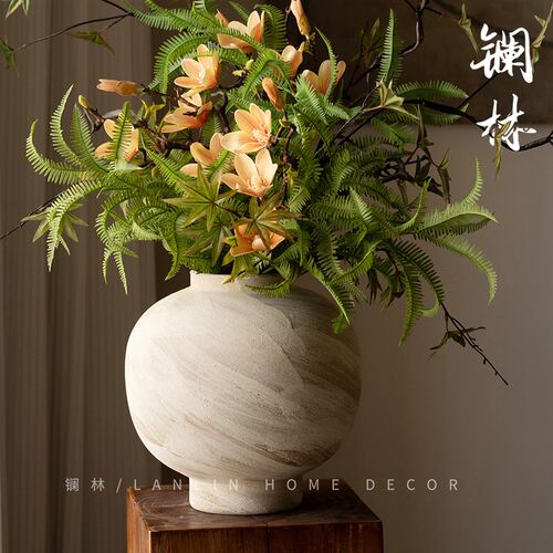 镧林新中式大肚花瓶景德镇素色陶瓷粗陶花器侘寂陶罐民宿装饰漫梨