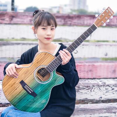 4041寸亮光吉他云杉单板入门练习民谣吉他初学者男女生木吉他乐器