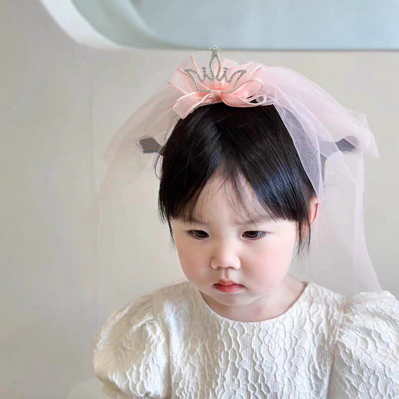 头纱婴儿周岁皇冠头饰儿童女童发箍宝宝生日发饰小女孩公主头纱
