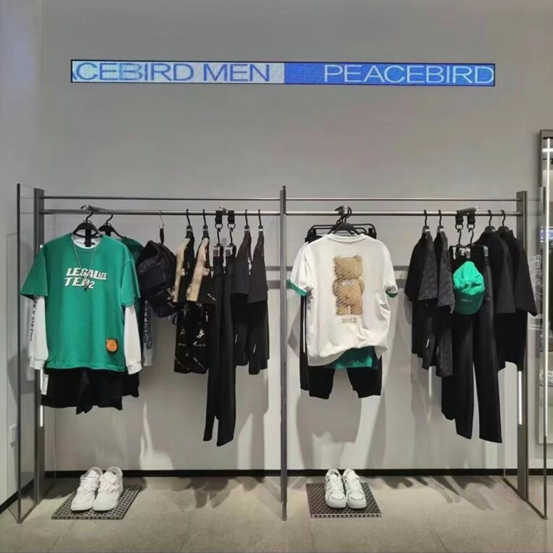 高档服装店展示架带灯男装上墙中岛架落地侧挂组合架不锈钢陈列架
