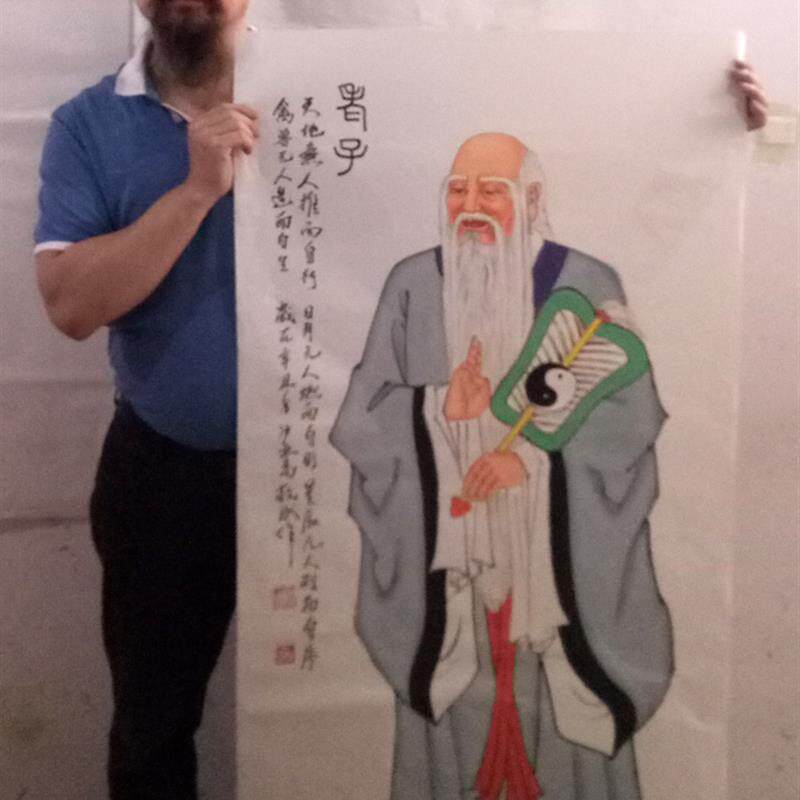 名家国画人物手绘老子画像古代名人字画书房学校茶楼书画装饰挂画