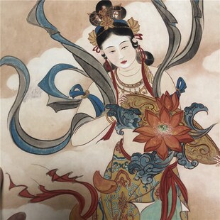 张大千 天女散花图立轴 微喷复制宣纸国画装饰画临摹学习人物画稿