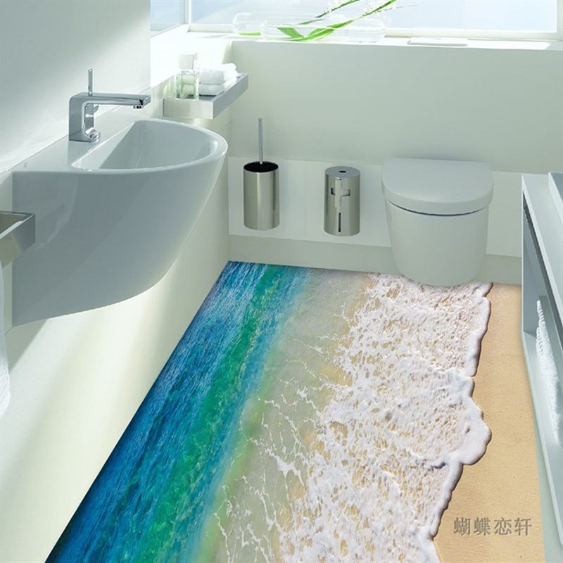 3D地板贴画海浪沙滩地贴游泳馆母婴店贴纸卫生间厨房门口装饰墙贴 - 实物图