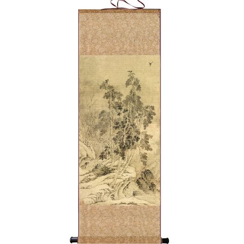 名家字画山水画花鸟画文徽明卷轴画仿古画绢画品茶图携琴访友国画