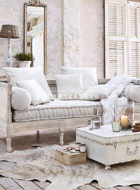 美式法式冬实木三人沙发组合客厅复古布艺抽拉床橡木中古简约定制