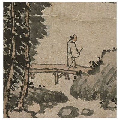 明代 沈周 溪桥过客图 微喷打印传统山水画原大临摹画稿底稿画心