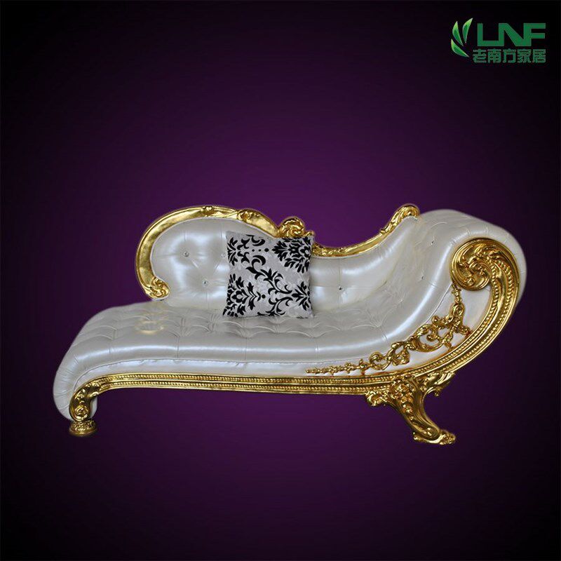 新古典实木贵妃椅欧式豪华金银箔美人榻客厅布艺懒人沙发贵妃躺椅