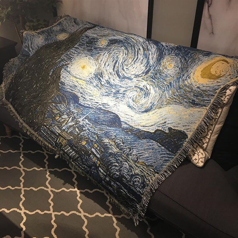 油画文森特梵高星夜星空艺术挂毯装饰毯沙发毯盖毯床毯毛毯针织