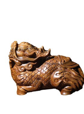 天然实木绿檀紫檀木祥瑞麒麟木雕手把件摆件转运文玩桌面小摆件