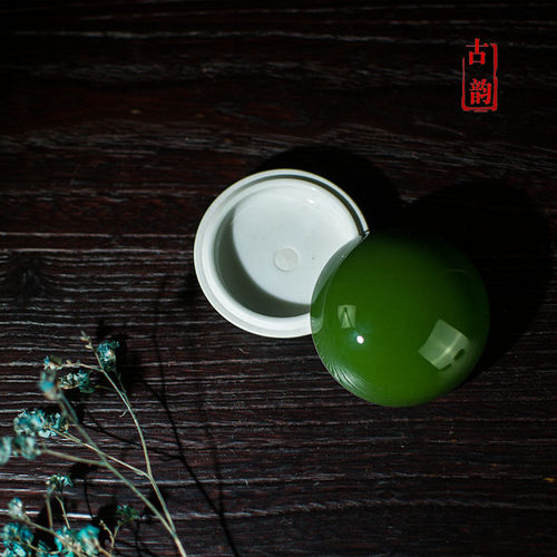 景德镇陶瓷印泥盒小号粉色绿色篆刻高顶瓷缸工具文房四宝印泥瓷盒